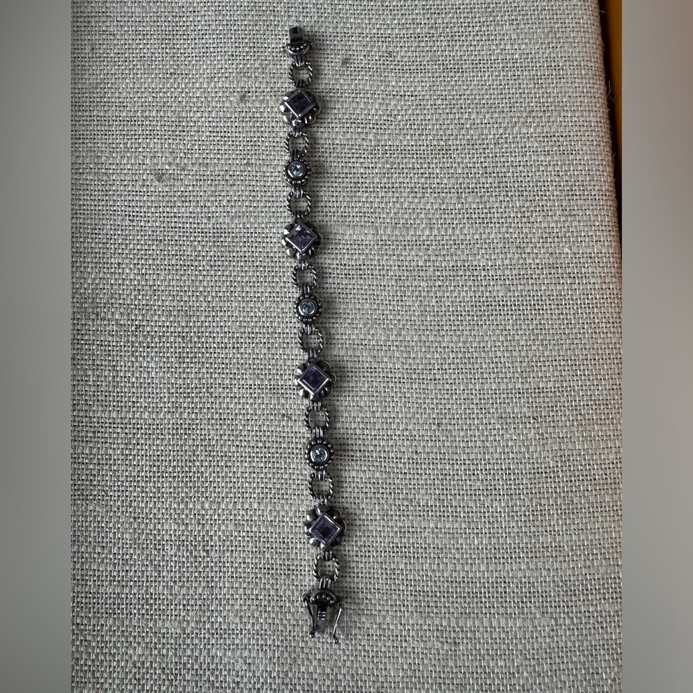 Sterling silver, blue topaz & amethyst vintage bracelet 7 1/4 inches long